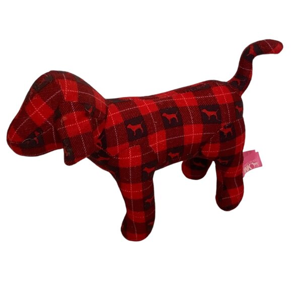 Victorias Secret PINK Plaid Plush Dog Red Black Checkered Stuffed Animal 8.5"x6" - Picture 3 of 8